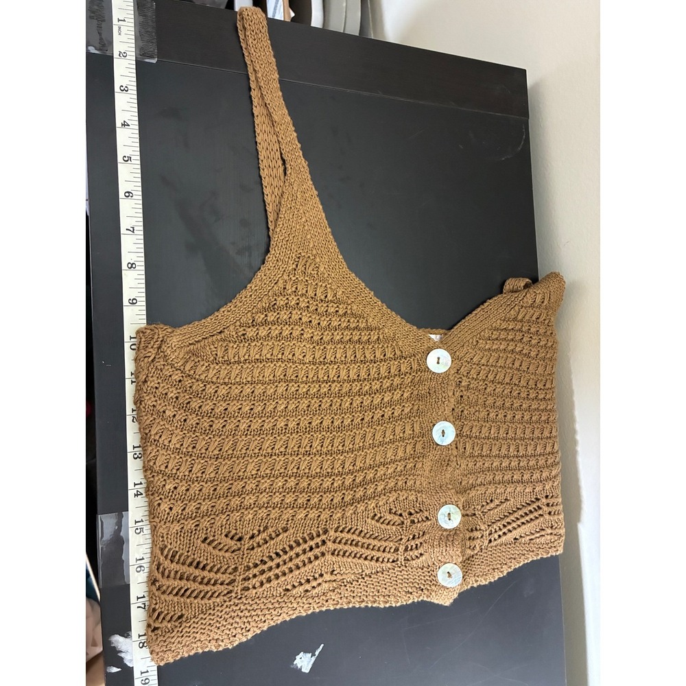 Crochet Open Knit Crop Tank Top Size XL Boho Western Country Concert Beachy - Picture 9 of 9